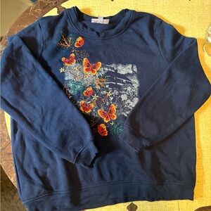 Vintage Breckenridge Dark Blue Sweater with Colorful Butterfly Design